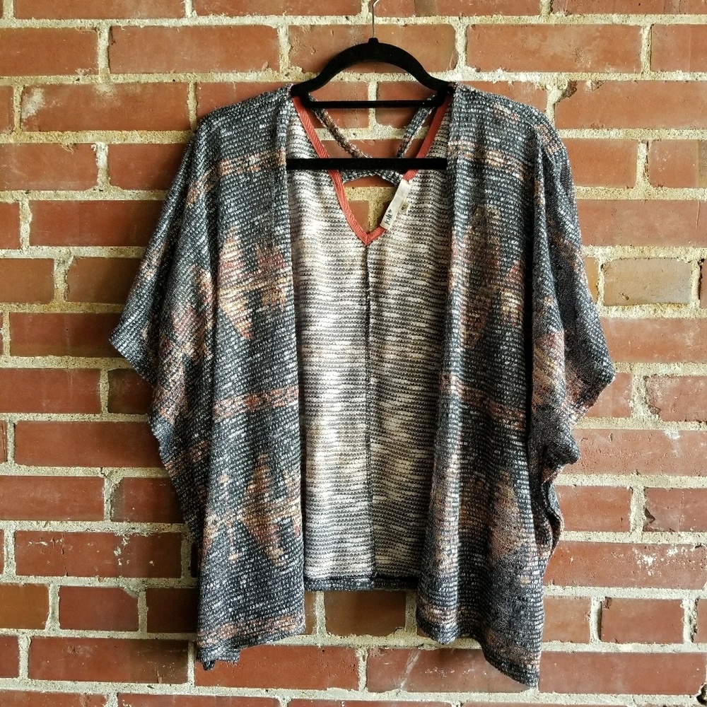 (JOLT) Open Knit Aztec Print Cardigan